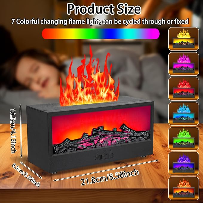 ONLYFU Fireplace Flame Diffuser, 7 Colors Air Aroma Humidifier for Home, 150ml Timer & Auto-Off Aromatherapy Essential Oil Diffuser with Remote for Spa, Yoga, Office (Black)