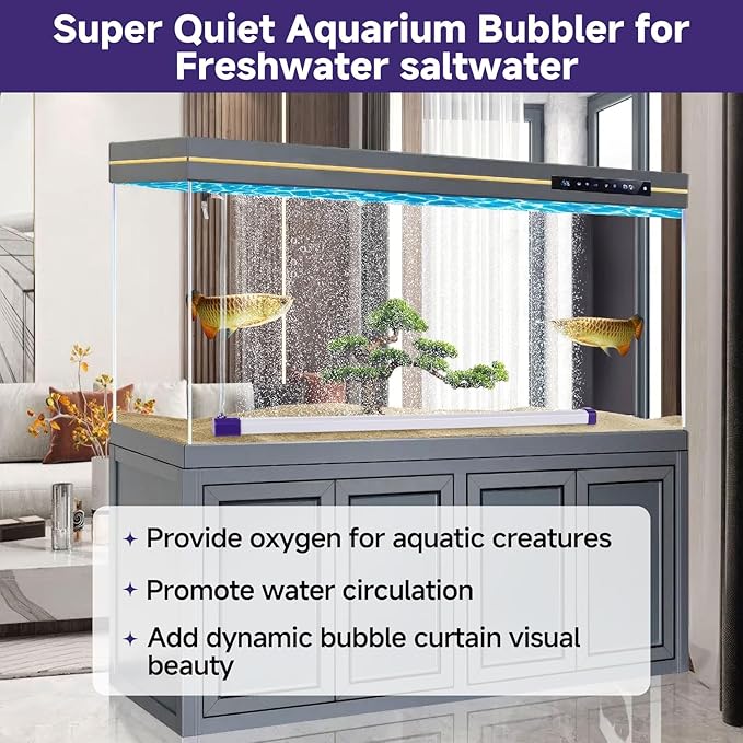 hygger 21.7 Inch Long Aquarium Bubble Bar, Ultra-Fine Quiet Oxygen Diffuser Bubble Curtain Wall, Self-Sinking Design Fish Tank Bubbler Decorations for Freshwater Saltwater