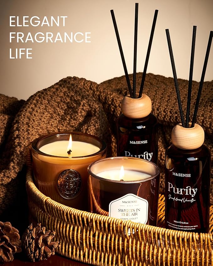 M&SENSE Reed Diffuser Set, Forest Mint Fir Scented 6.3 fl oz Natural Essential Oil Diffusers with Sticks, Non-Toxic Organic Air Freshener, Long-Lasting Fragrance Oils for Home Office Bathroom Bedroom