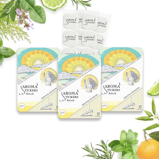 Original Blend REFRESH Edition- 100% Natural Essential Oil Scented Mask Stickers for Face Mask & Pillow (12 Stickers/pc) -Personal Aroma/Relaxing (Pack of 3)