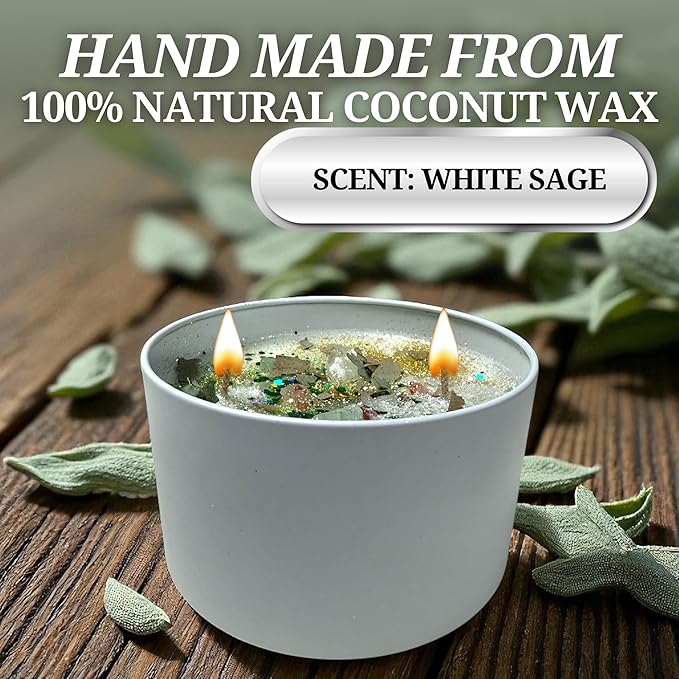 White Sage Candle | Energy Cleansing | Cleansing House Negative Energy Smudge Kit | Soy Wax Natural Clean Organic Non Toxic - Aromatherapy Spiritual Meditation Gifts | Long Lasting (Large 14oz)