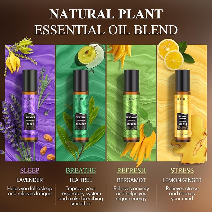 Essential Oils Roll On Set 8 Pack 8 Scent, Gifts for Mom, Wife, Sisters, Self Care Gifts for Women, Essential Oil Roller Set, Natural Aromatherapy Roll Oil Blends for Skin, Relaxing Gift for Women