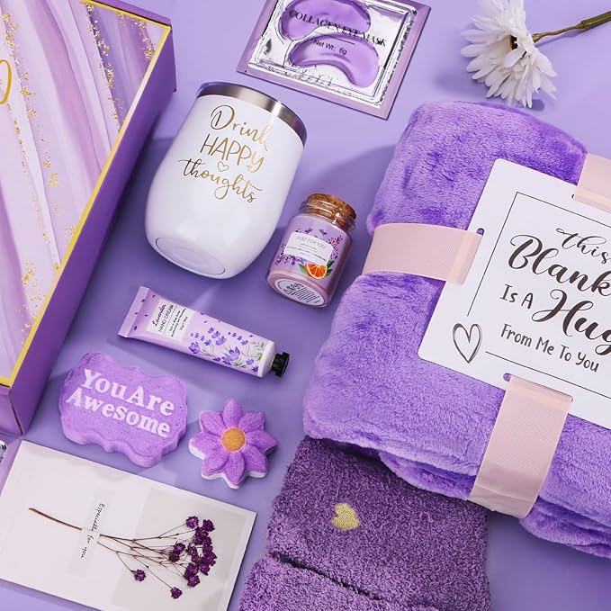 Self Care Gifts for Women Birthday Unique, Relaxing Spa Gift Baskets for Women Care Package, Lavender Valentines Day Gifts for Her Mom Wife Girlfriend Friends Sister