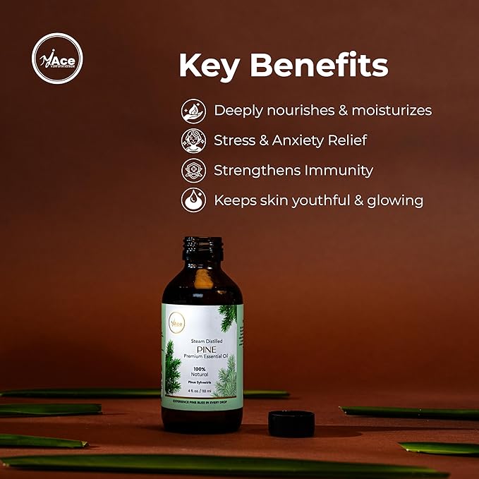 My Ace Pine Essential Oil 4 fl oz – 100% Pure Pinus Sylvestris, Undiluted Steam Distilled Oil for Diffuser, Aromatic Use, Skin & Hair Care, DIY Soap & Candle Making