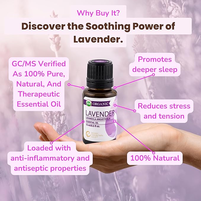 Rocky Mountain Oils Organic Lavender Essential Oil - Aromatherapy Essential Oils for Diffuser, Topical, and Home - 15ml