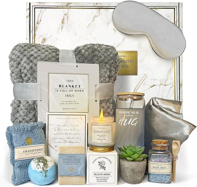 AHAGIFTREE Get Well Soon Gift Baskets For Women,Birthday,Mother's Gift, 12PC Sympathy Gifts, Care Package,Get Well Gifts for Women After Surgery,Grief,Condolences Gift Basket (grayish)