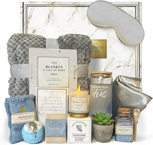 AHAGIFTREE Get Well Soon Gift Baskets For Women,Birthday,Mother's Gift, 12PC Sympathy Gifts, Care Package,Get Well Gifts for Women After Surgery,Grief,Condolences Gift Basket (grayish)