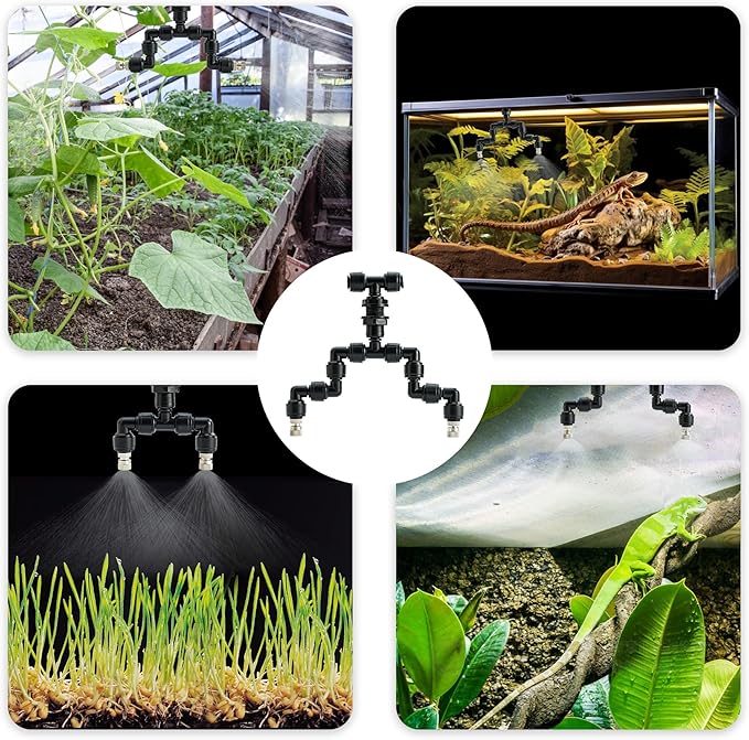 VEXPLO Reptile Terrarium Misting Nozzle 360 Degree Adjustable Reptile Fogger Mist Sprinkler, Dual-Head Black Misting Spray Nozzles for Aquarium Rainforest