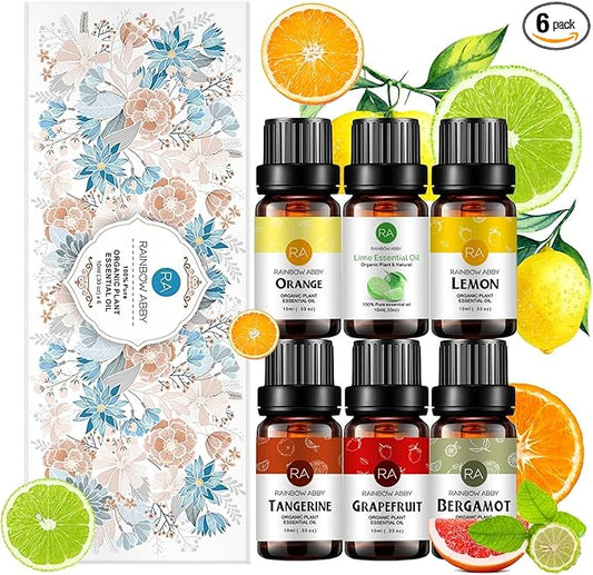RAINBOW ABBY Citrus Essential Oils Set for Diffuser, Fragrance Oil | Bergamot, Grapefruit, Lemon, Orange, Lime, Tangerine Scented Oil for Soap Making, Candle Making
