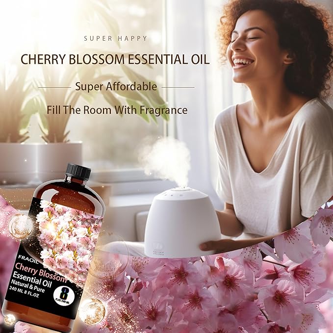 Cherry Blossom Essential Oil, Cherry Blossom Oil 8 Fl Oz 240ML for Diffuser Humidifier Yoga Cleaning DIY Candle Soap Making Perfume Gift for Women FRAOIL (Cherry Blossom 8 Fl Oz (Pack of 1))