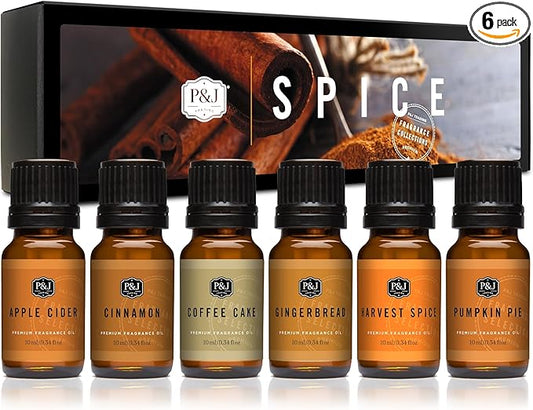 P&J Trading Fragrance Oils for Diffusers for Home Spice Set Fragrance Scents for Candle Making - Soap Making Supplies - Car Diffuser Scents - Essential Home Gift Set - Apple Cider, Cinnamon & More