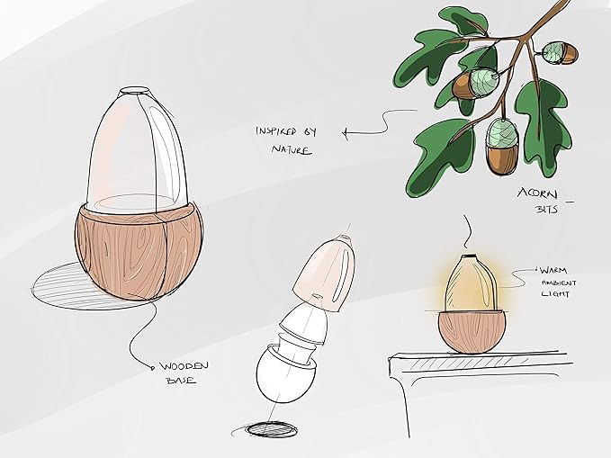 Bloomy Lotus Petite Acorn Ultrasonic Diffuser | Artfully Designed & Inspired by Nature | Natural Wood Base, Frosted Glass Top | Whisper-Quiet Operation, Ambient LED Lighting, Long Misting Times
