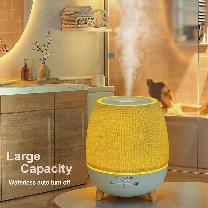 Fabric Cover Essential Oil Diffuser,Small humidifier for Office Desk &300ml Aromatherapy Diffuser for Bedroom with Bedside Night Light humidifier,Quiet Diffuser with Night lamp,Diffuser for Hotel spa