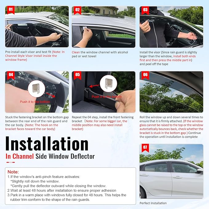 IKON MOTORSPORTS in Channel Window Visors Compatible with 2012-2018 Ford Focus Sedan & Hatchback, in Channel Style Injection PC Black Rain Guards, Side Window Wind Deflectors 4PCS