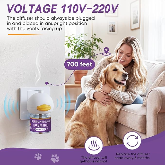 Dog Calming Pheromones Diffuser 6 in 1 Kit Appeasing Pheromone Diffuser to Calm (2 Plug in+4 Pack 48ml Refill) for Anxiety Relief Reduce Aggression Fighting Barking Stress 120 Day Supply