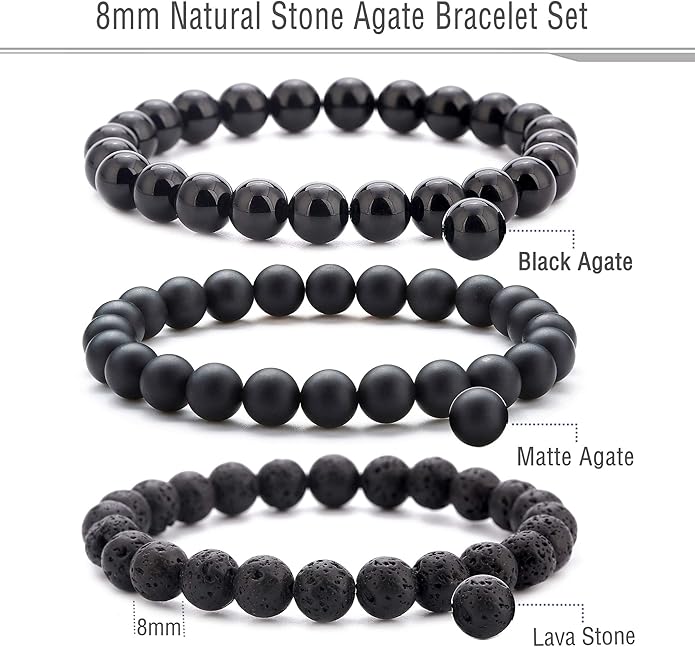 Hamoery Men Women 8mm Natural Stone Lava Rock Diffuser Bracelet Elastic Yoga Agate Beads Bracelet Bangle