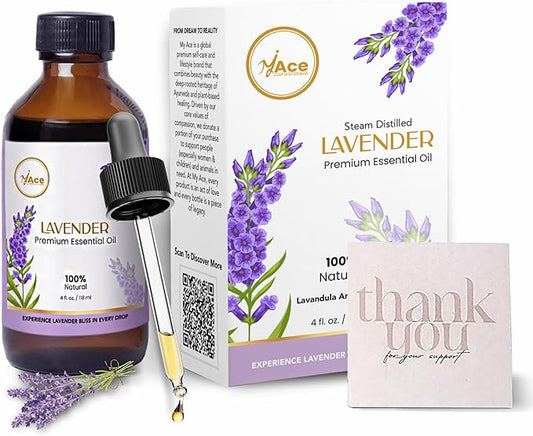 My Ace Lavender Essential Oil 4 fl oz – 100% Pure & Natural Lavandula Angustifolia – Undiluted Steam Distilled Oil for Diffuser, Aromatherapy, Skin, Hair & DIY Candle Making