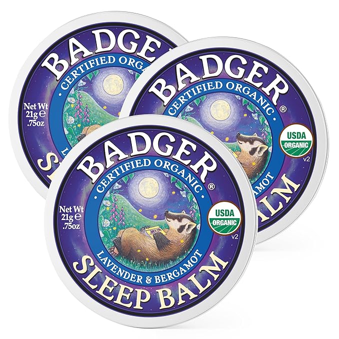 Badger Sleep Balm, Organic Essential Oil Aromatherapy Natural Sleep Balm for Adults & Kids, Relaxing & Calming Lavender & Bergamot Natural Sleep Support, .75 oz Tin, 3-Pack