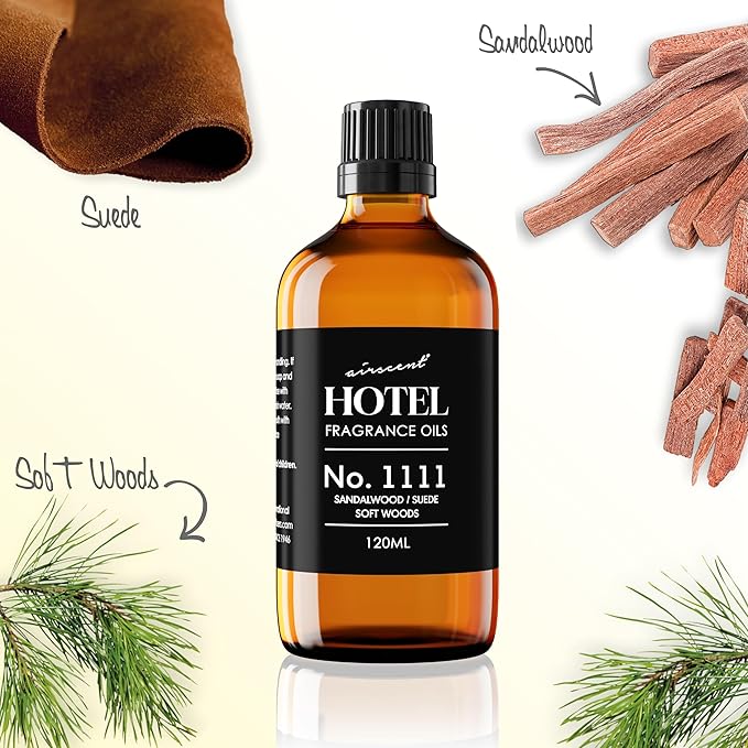 AirScent My Way Diffuser Oil No. 1111 Inspired by the 1 Hotel Miami Scent - Sandalwood Suede Soft Woods - Fragrance Oil for Ultrasonic and Waterless Diffusers and Crafting - 120 mL, 4 fl oz Bottle