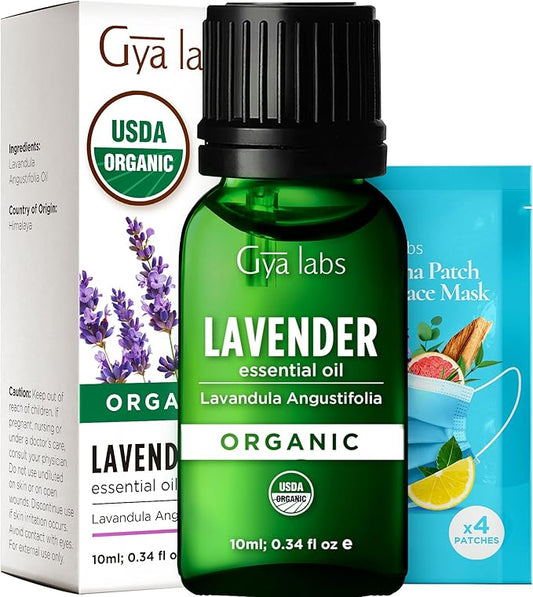 Gya Labs USDA Certified Organic Lavender Essential Oil for Relaxation & Rest - for Skin, Hair, Diffuser, Aromatherapy, DIY Candle Making Scents - 0.34 Fl Oz