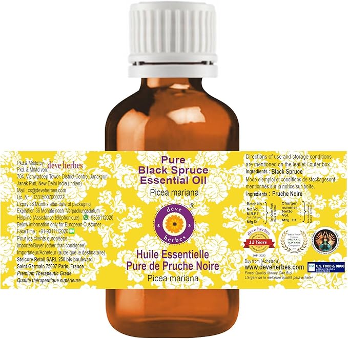 Deve Herbes Pure Black Spruce Essential Oil (Picea Mariana) Steam Distilled 30ml (1 oz)
