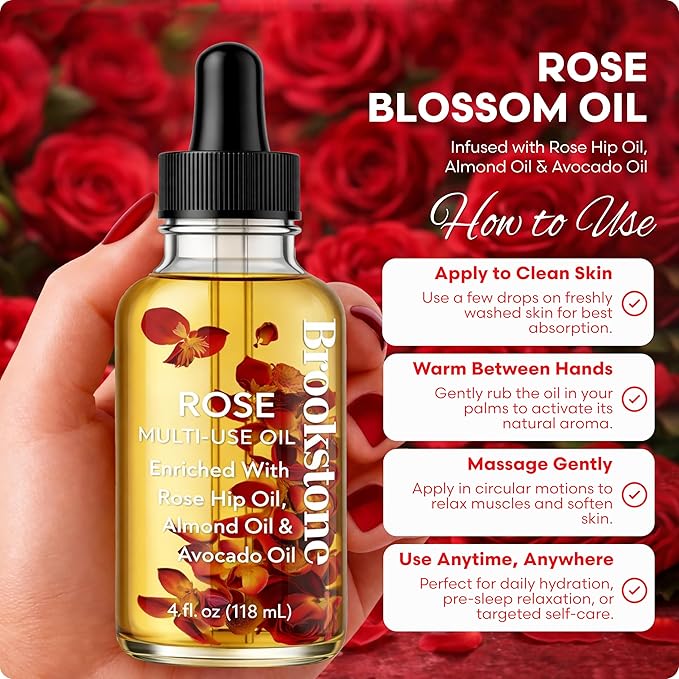 Brookstone Rose Multi-Use Essential Oil - Soothing Aromatherapy & Skincare Oil - Floral Rose Scent