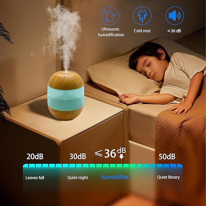 Essential Oil Diffuser for Home, Ultrasonic Aroma Diffuser with Volcano LED Light, Wood Grain Mini USB Cool Mist Humidifier, Quiet Aromatherapy for Bedroom & Office (Black)
