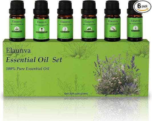 Essential Oils Set,100% Pure Natural,(Peppermint/Patchouli/Rosemary/Lemongrass/Vanilla/Lavender),for Aromatherapy and Home Fragrance,Spring Aroma Therapy Oil,Gift (0.33Fl Oz*6, Grass Set)