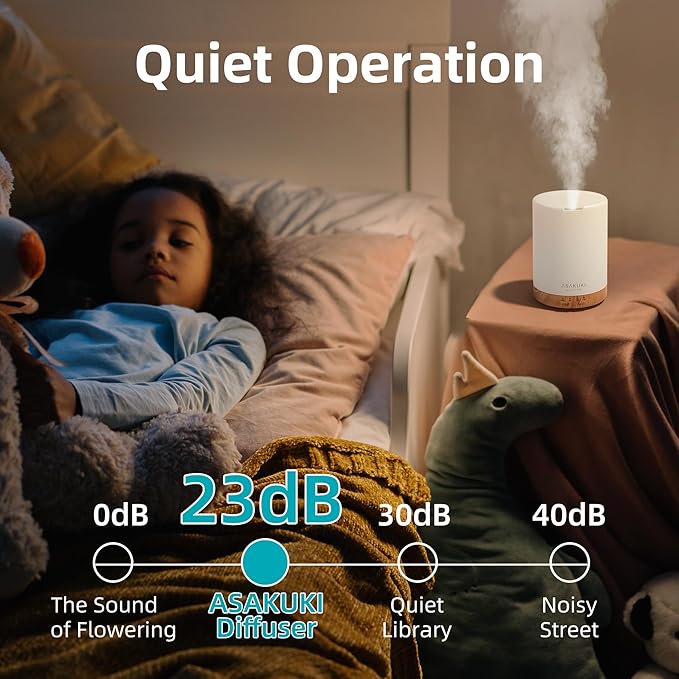 ASAKUKI Essential Oil Diffuser for Home, 300 ml Aromatherapy Diffuser with 6 Essential Oil Sets, Automatic Shut-Off, 7 LED Lights for Living Room, Bedroom, Hotel, Gift for Mom - Brown with Oils