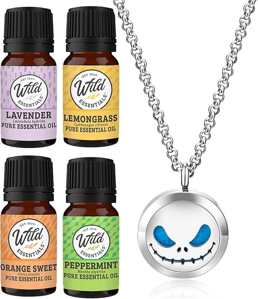 Jack Skullington Stainless Steel Aromatherpay Diffuser (Necklace w/ 4 Oils)