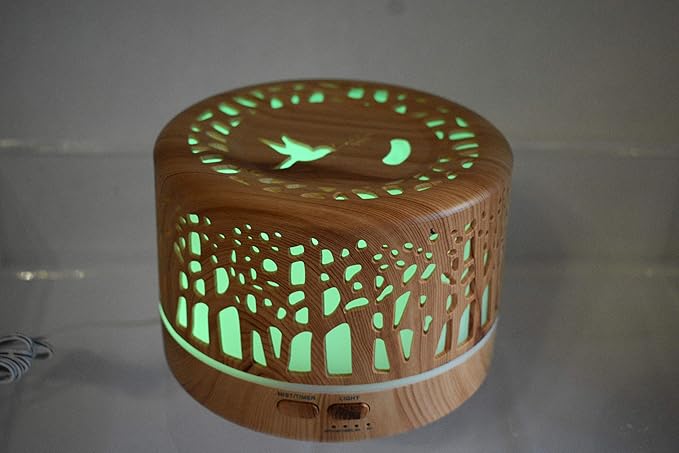 Woodland Trees 500 ml Ultrasonic Quiet Cool Mist Humidifier Diffuser for Essential Oils, 7 Colored LED Lights, 6hr Auto Shut Off and 1/2oz of Premium Sensual Amber ScentedOil