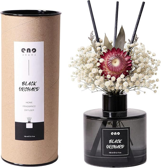 Reed Diffuser Set with Dried Flowers, 5.1oz Essential Oil Home Fragrance, Long Lasting Air Freshener for Bathroom Shelf Decor, Housewarming Gift,Black Orchid Scent
