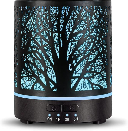 EQUSUPRO Essential Oil Diffuser 300ml Metal Electric Ultrasonic Diffuser for Large Room with Auto Shut-Off, 4 Timer Setting &7 Colors Night Light for Home (Tree-300ML)