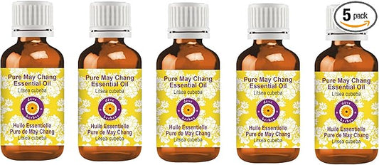 Deve Herbes Pure May Chang Essential Oil (Litsea cubeba) Steam Distilled (Pack of Five) 100ml X 5 (16.9 oz)