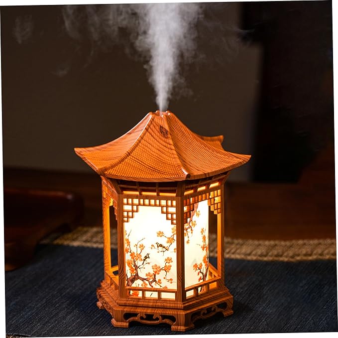 Essential Oil Diffusers, Chinese Lantern Aroma Diffuser & Night Light - 160ml Essential Oil Diffuser with Dual Mist Modes, Dual Color Temperatures, Shallow Wood Grain for Bedroom Office, Khaki, Essen