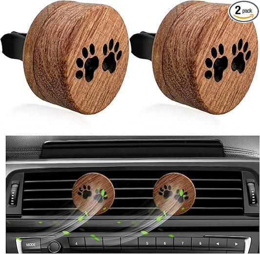 KVAEY 2 PCS Wood Car Essential Oil Diffuser, Wooden Aromatherapy Essential Oils Diffuser with Vent Clip, Wood Vent Clip Air Freshener for Vehicle Office Home Bedroom (Footprints)