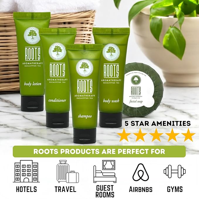 Airbnb Essentials for Hosts, 150-Piece Hotel Toiletries Bulk Set — Shampoo, Conditioner, Body Wash, Lotion & Bar Soap for Guests, Vacation Rental Bathroom Amenities, Eucalyptus Tea