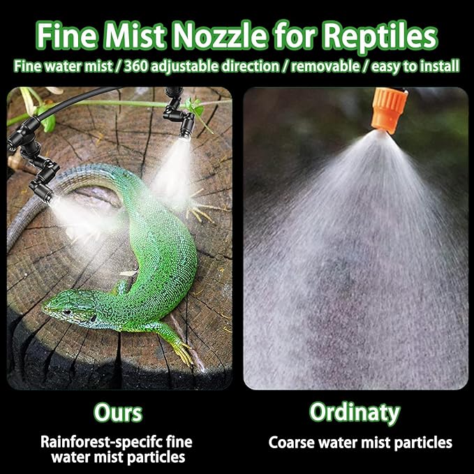 2-Pack Reptile Mister Nozzles - 1/4'' Reptile Fogger Fine Mist Nozzles for Terrarium, Paludarium, Vivarium, Plants, Amphibians, Tank