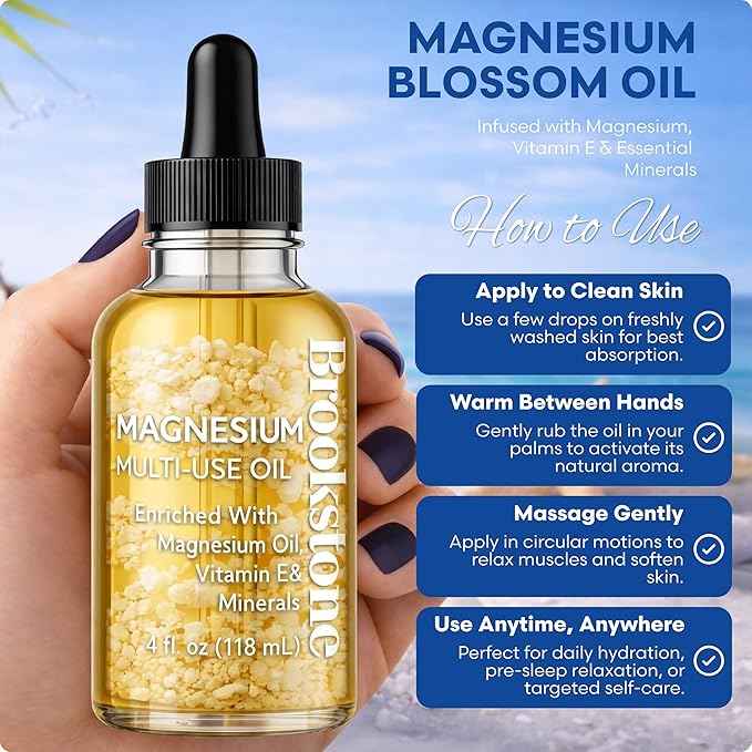 Brookstone Magnesium Multi-Use Essential Oil - Muscle Relief & Relaxation Oil - Infused with Magnesium