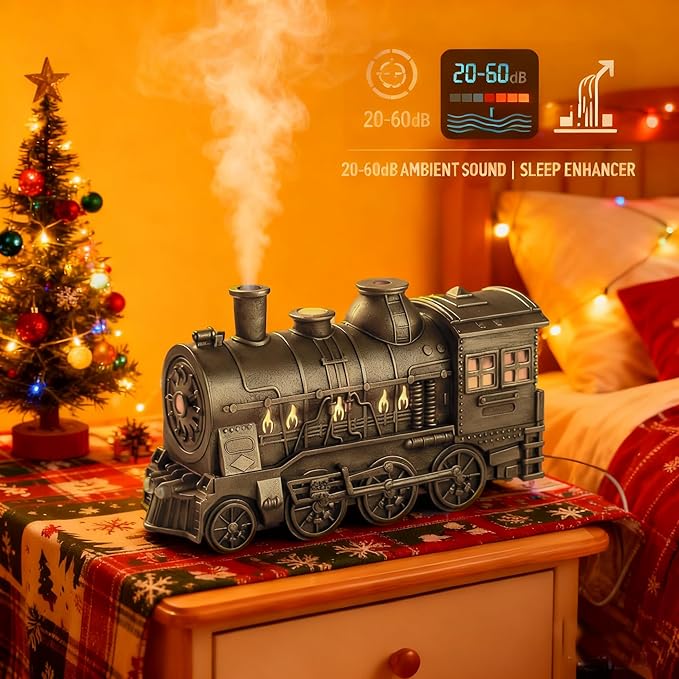 300ml Train Essential Oil Diffuser, 2 Color LED Vintage steam Christmas Train Aromatherapy Diffuser, 2 Dual Mist Modes Train Cool Mist Air Desktop Aroma Humidifier, 2/8 Hour Timer Auto Shut-Off