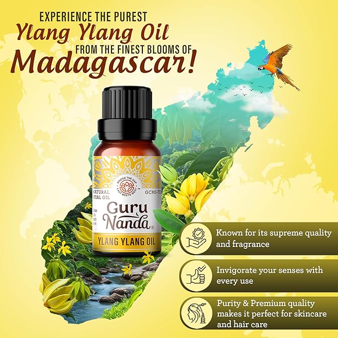 GuruNanda Ylang Ylang Essential Oil (10ml Each) - 100% Pure, Natural and Undiluted Diffuser Oil for Aromatherapy, Massages & DIY Recipes - 2 Pack
