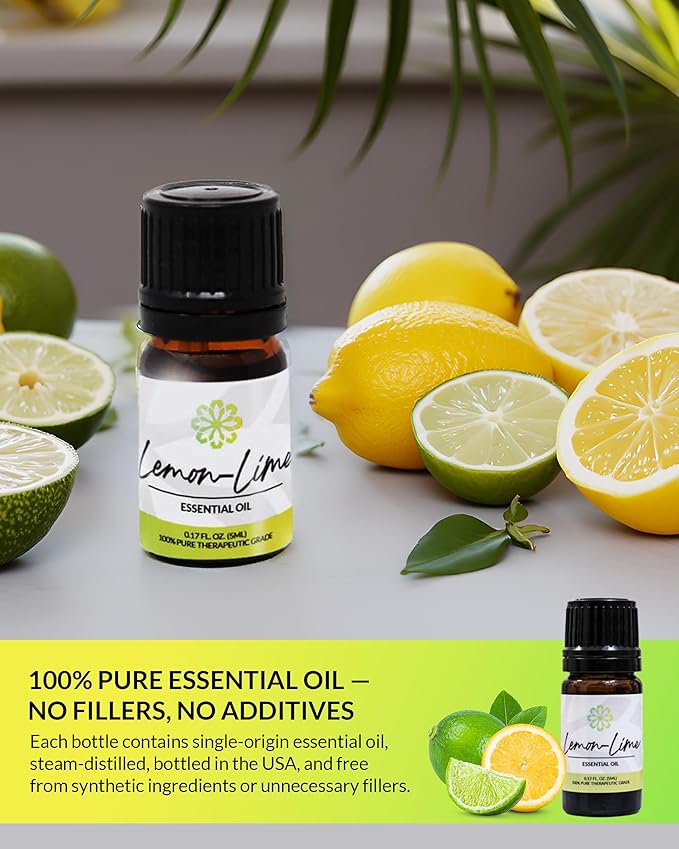 Essence Lemon-Lime Essential Oil, 5 ml | Aromatherapy Oil for Diffusers & Personal Use | Natural Fragrance for Relaxation, Clarity & Wellness | Made in USA | Citrus Blend Scent