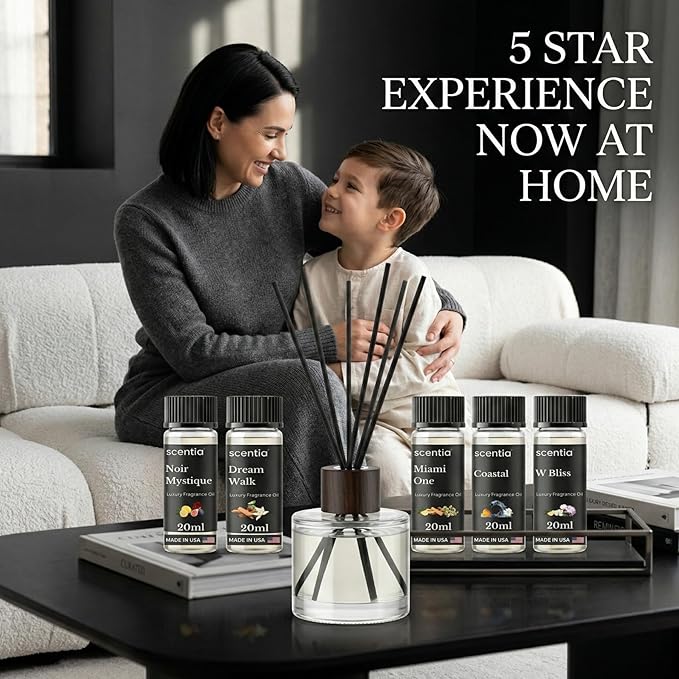 Scentia Luxury Diffuser Essential Oils Set – 5x20ml Discovery Collection, Miami One (Inspired by 1 Hotel Miami, Formerly My Way) Coastal (Formerly Cabana) & White Tea Spa Fragrance