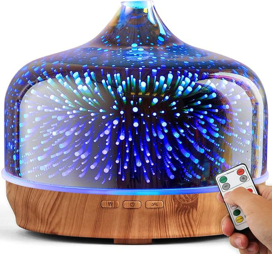 Porseme 500ml Glass Essential Oil Diffuser Aromatherapy Ultrasonic Cool Mist Humidifier 15-21 Running Hours Diffusers with Remote Control for Sleeping Yoga Working Spa(Silver