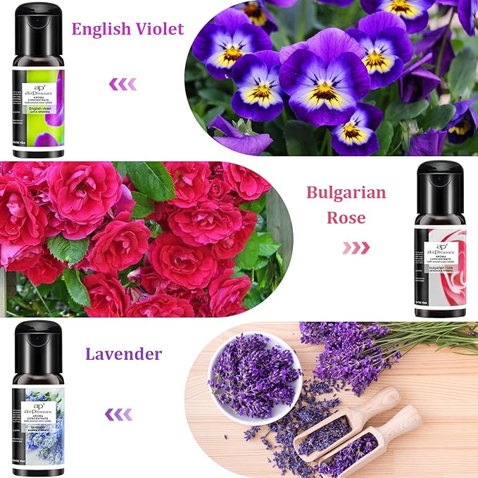 Blossom Essential Oils Set, 6x15ml Aromatherapy Oil Kit for Diffuser, Humidifier, Air Purifier- Aqua Lily, Water Hyacinth, Jasmine & Camellia, English Violet, Bulgarian Rose, Lavender