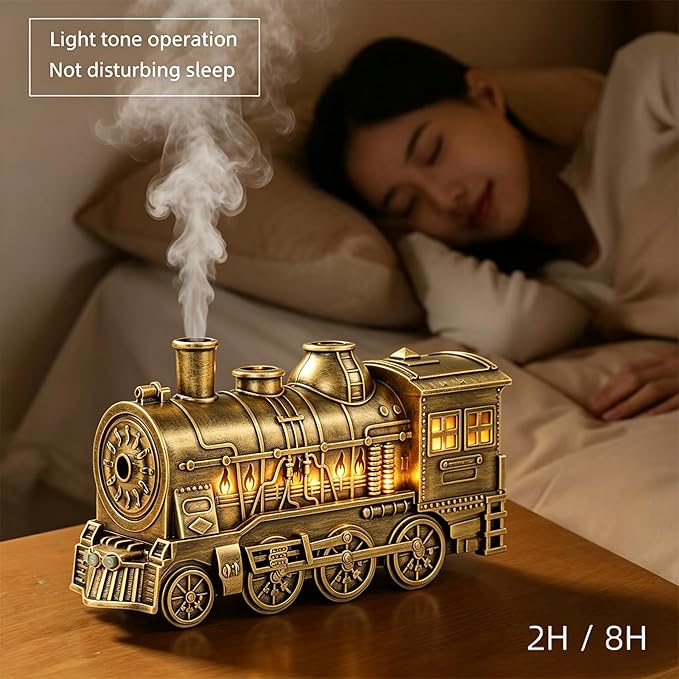 Train Diffuser,300ml Essential Oil Diffuser Quiet Train Oil Diffuser with Remote Control 2 Light 2 Spray Modes Aroma Diffuser for Home Bedroom Office (Silvery)