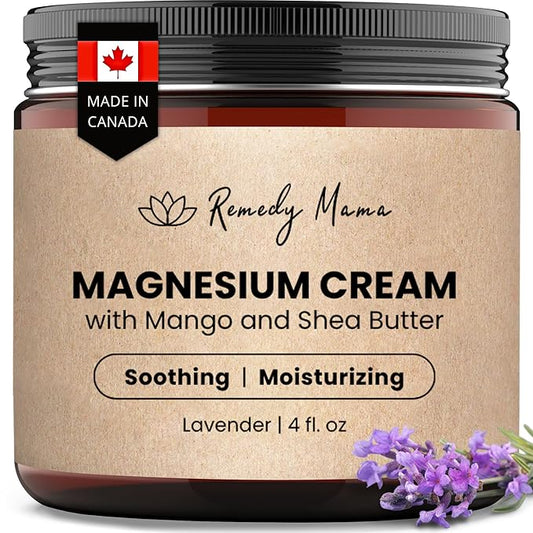 Magnesium Cream with Hemp Seed Oil, Jojoba Oil, Shea & Mango Butter – Highly Concentrated Magnesium Lotion for Comfort – Natural, Skin-Friendly – Lavender – 4oz Glass Jar – Made in Canada