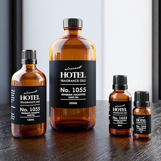 AirScent Hotel Diffuser Oil No. 1055 - Peppermint Eucalyptus White Tea - Premium Fragrance Oil for Ultrasonic and Waterless Diffusers and Crafting - 30 mL, 1 fl oz Glass Dropper Bottle