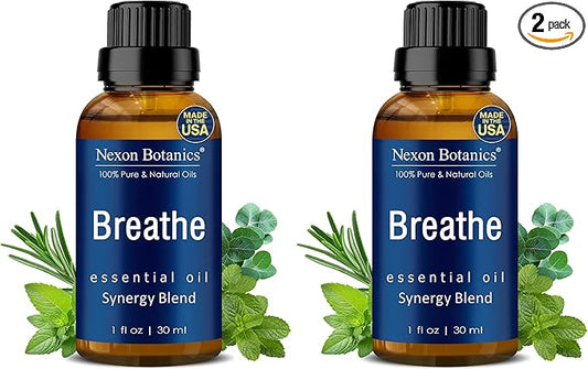 Breathe Essential Oil Blend 30 ml - Breath Sinus Relief with Menthol Oils - for Humidifiers, Diffusers, and Aromatherapy - Nexon Botanics (Pack of 2)