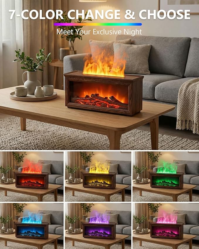 Essential Oil Diffuser, 7-Color Fireplace Fire Flame Aromatherapy Humidifier, 280ml Ultrasonic Aroma Diffuser Cozy Gift with Time Sets and Remote Control for Bedroom Home Yoga Office